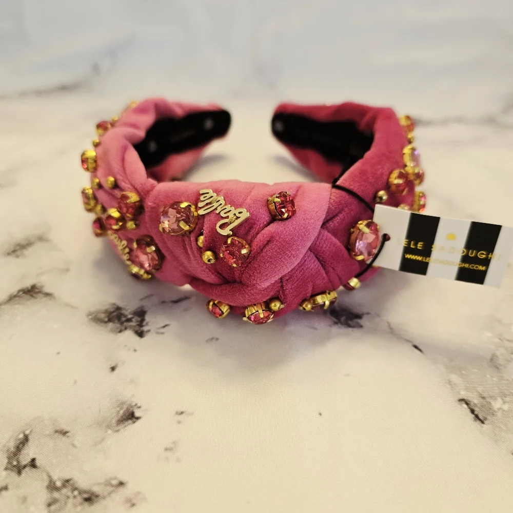 Lele Sadoughi X BARBIE™ PINK CRYSTAL  BUTTON KNOTTED HEADBAND Fuschia